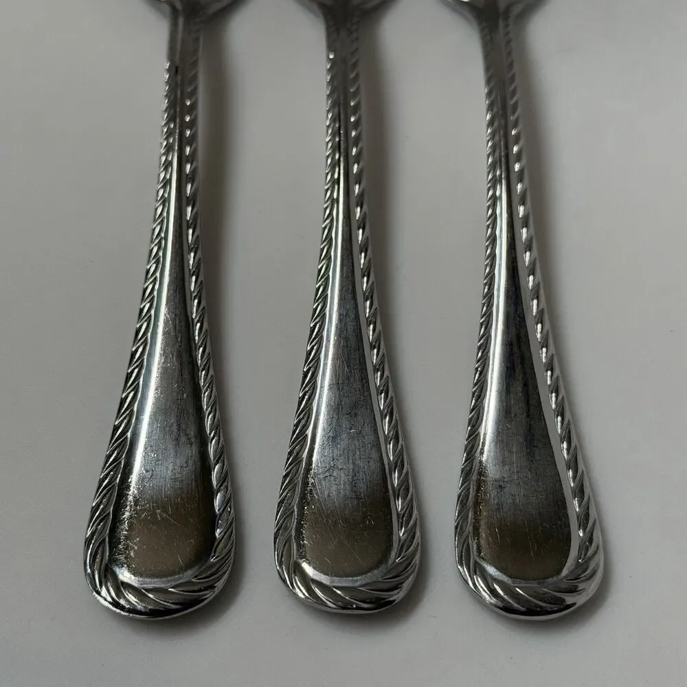 3pc Oneida Belmont-Lyons Salad Forks 7” Stainless Glossy Rope Edge China